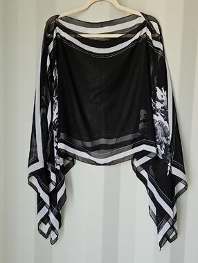 Black & White Sheer Floral Poncho Top